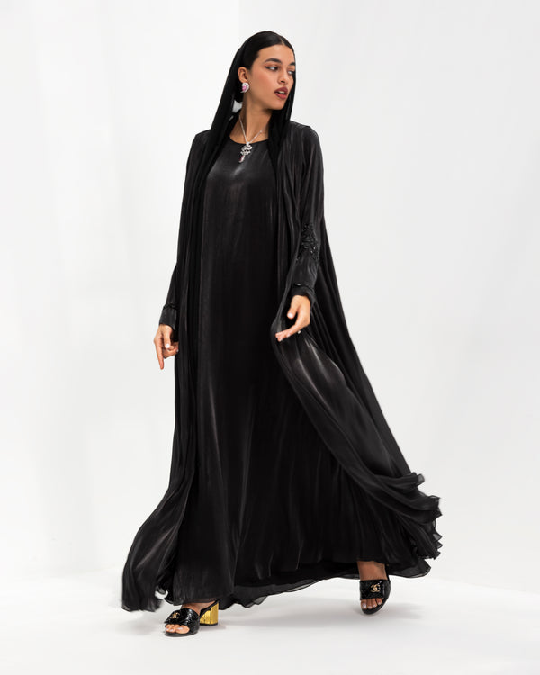 Black double organza abaya with an inner dress