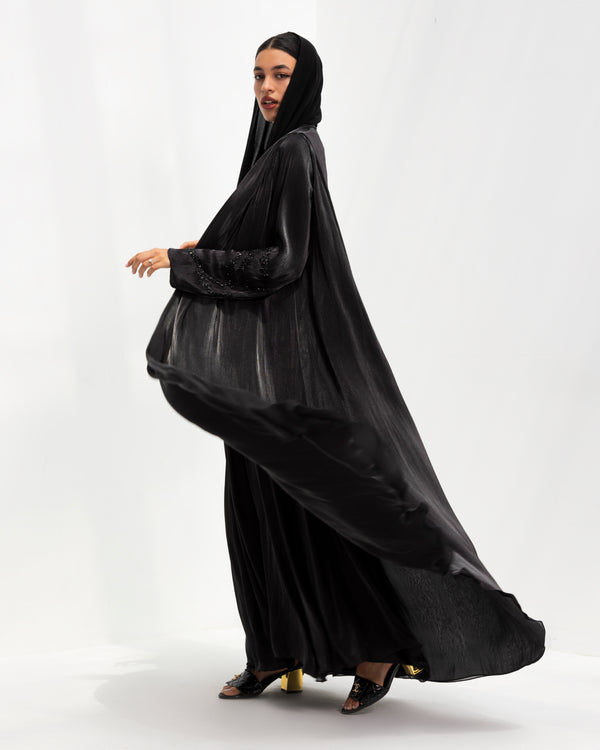 Black double organza abaya with an inner dress