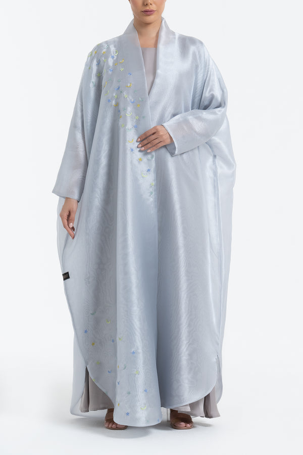 Metallic Double Organza Abaya with Embroidery