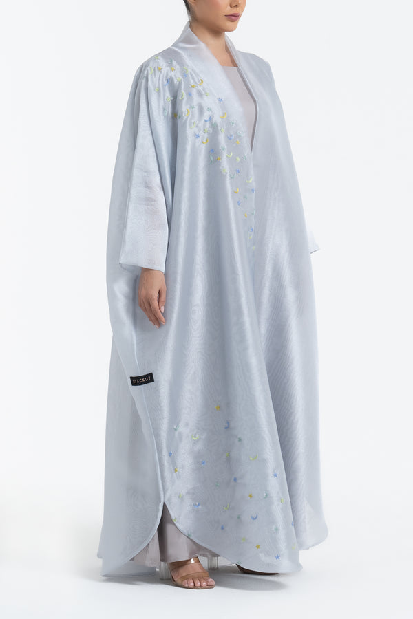 Metallic Double Organza Abaya with Embroidery