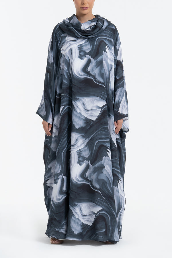 Printed Cupro Abaya - Gray