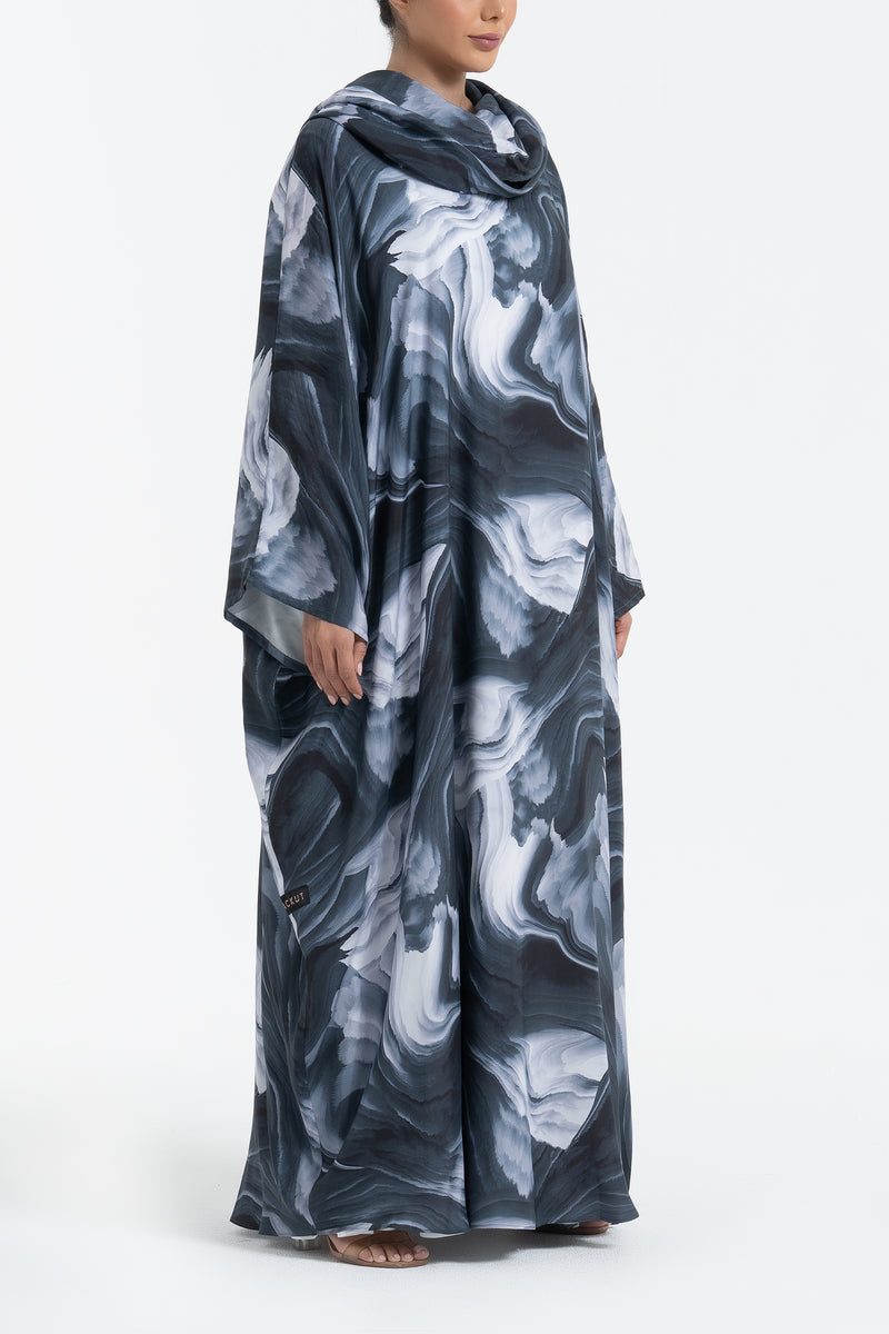 Printed Cupro Abaya - Gray