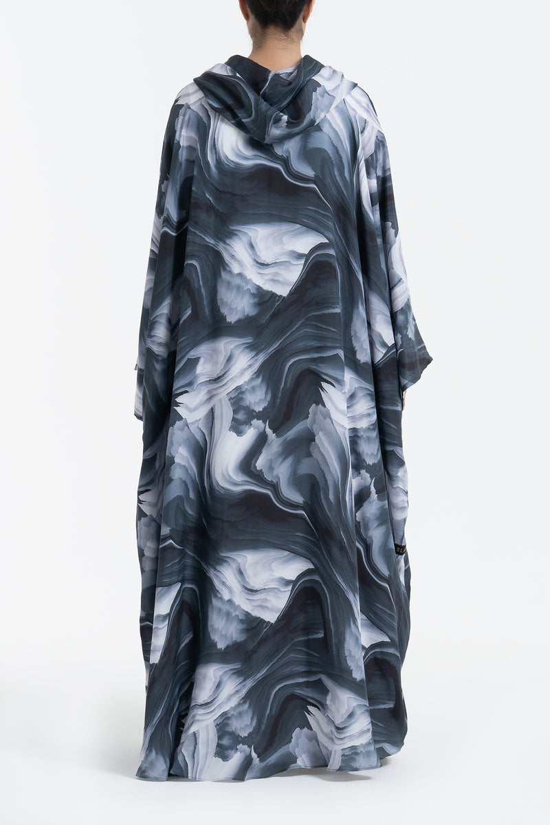 Printed Cupro Abaya - Gray