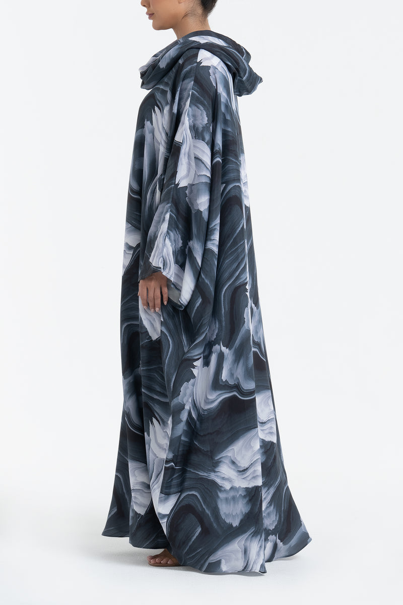 Printed Cupro Abaya - Gray