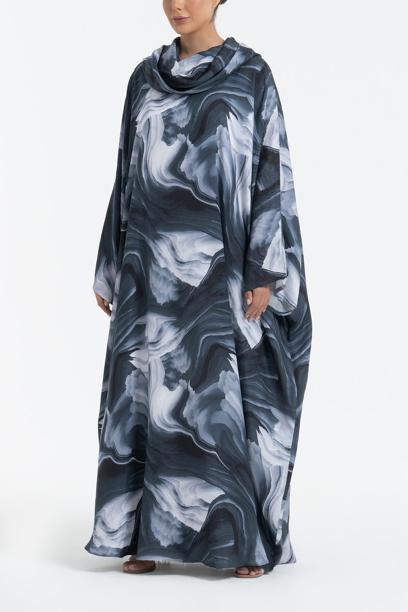 Printed Cupro Abaya - Gray