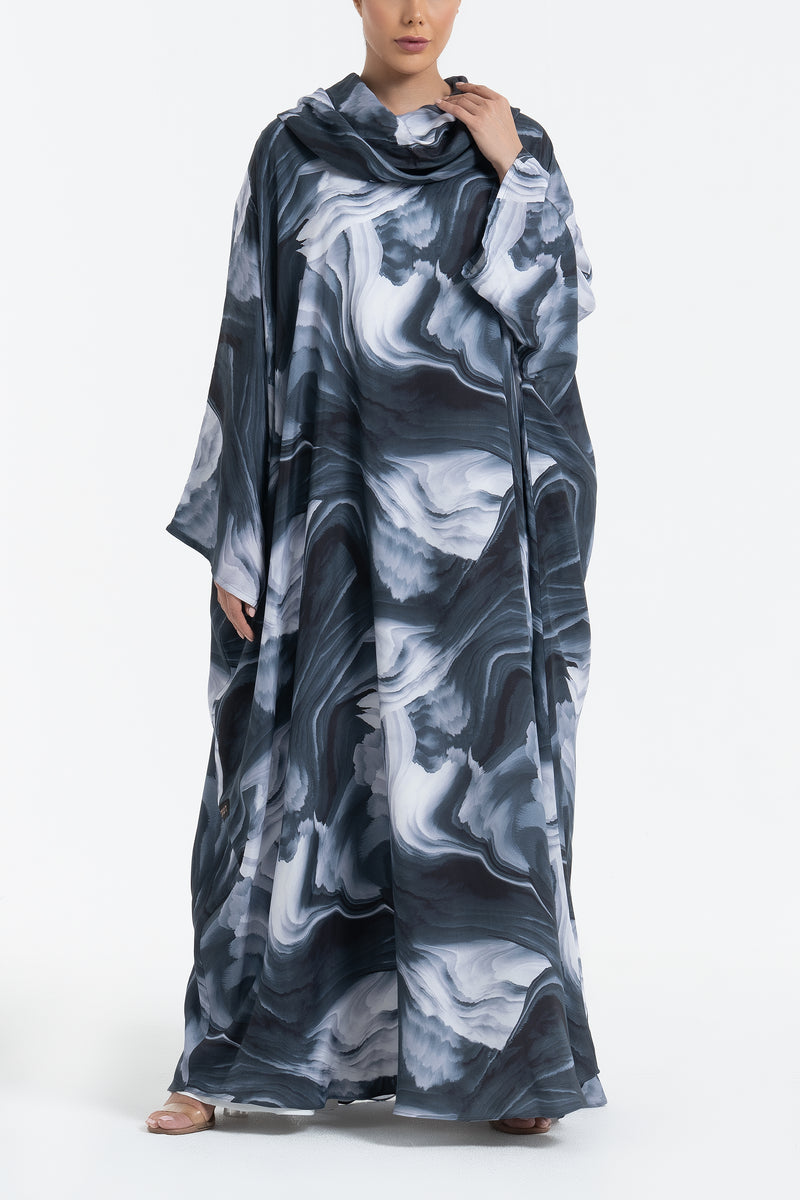 Printed Cupro Abaya - Gray