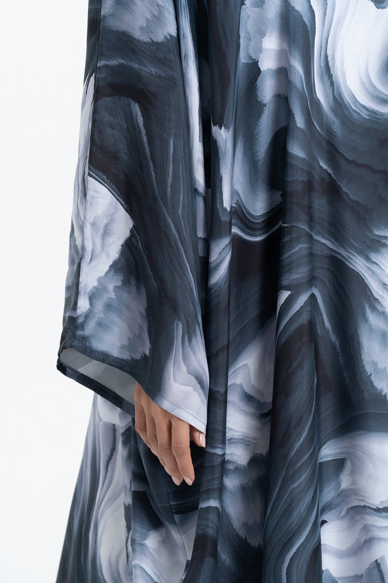 Printed Cupro Abaya - Gray