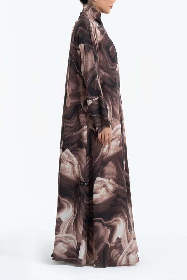 Printed Cupro Abaya - Brown