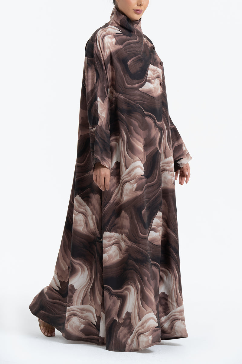 Printed Cupro Abaya - Brown