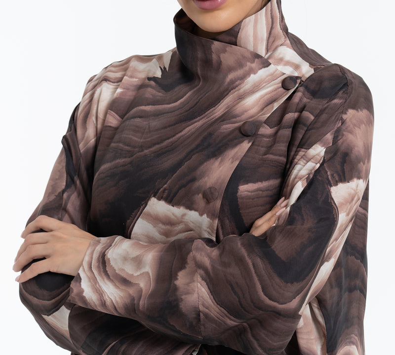 Printed Cupro Abaya - Brown