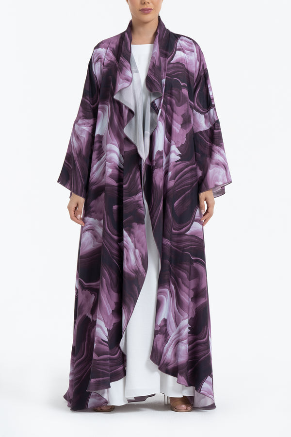 Printed Cupro Abaya - Maroon