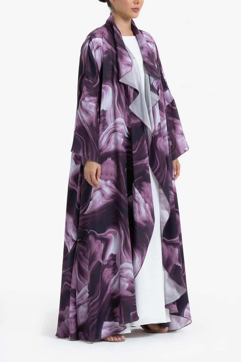 Printed Cupro Abaya - Maroon