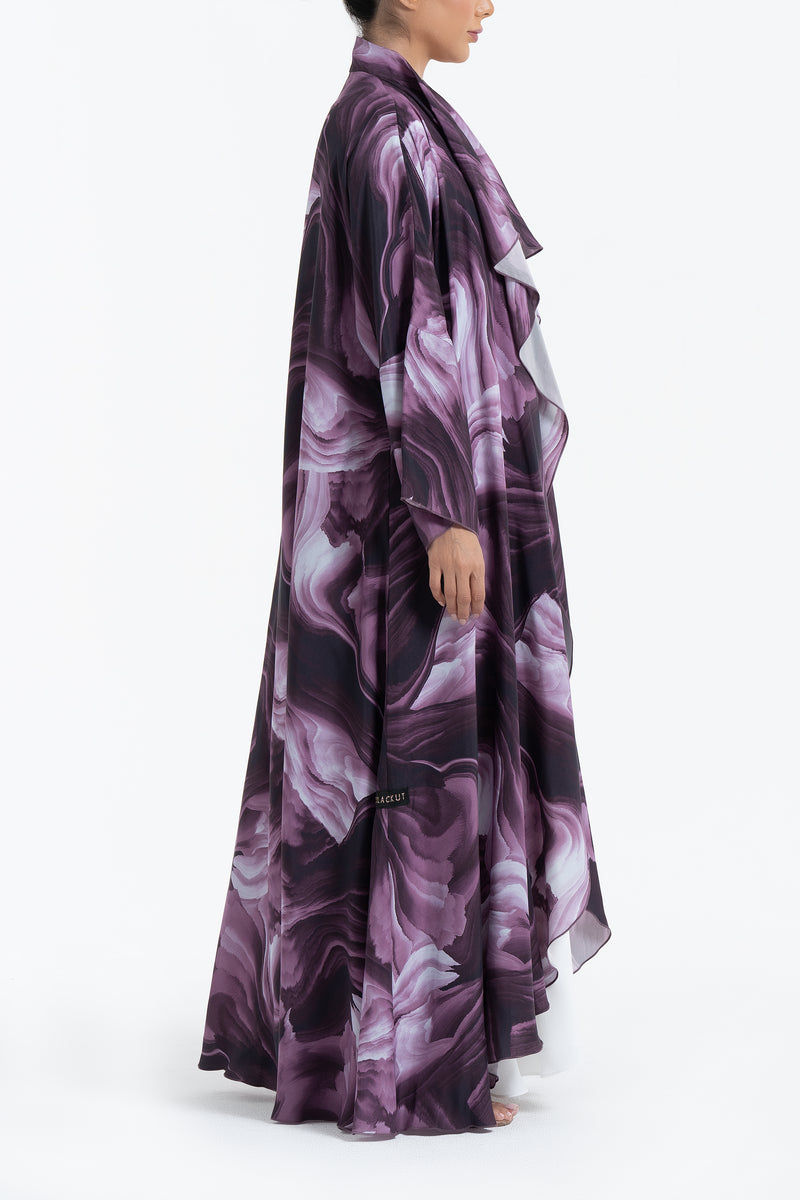 Printed Cupro Abaya - Maroon