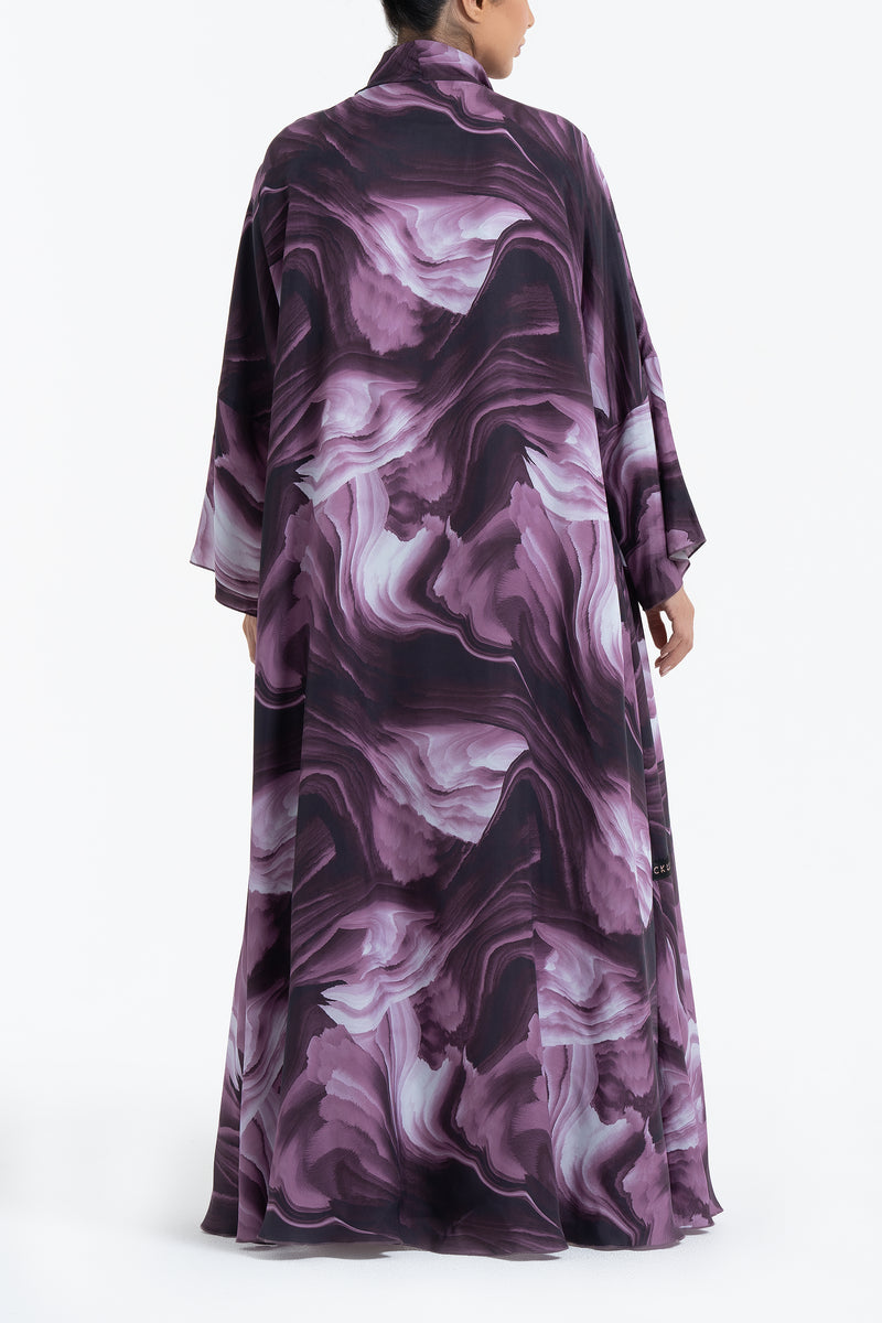 Printed Cupro Abaya - Maroon