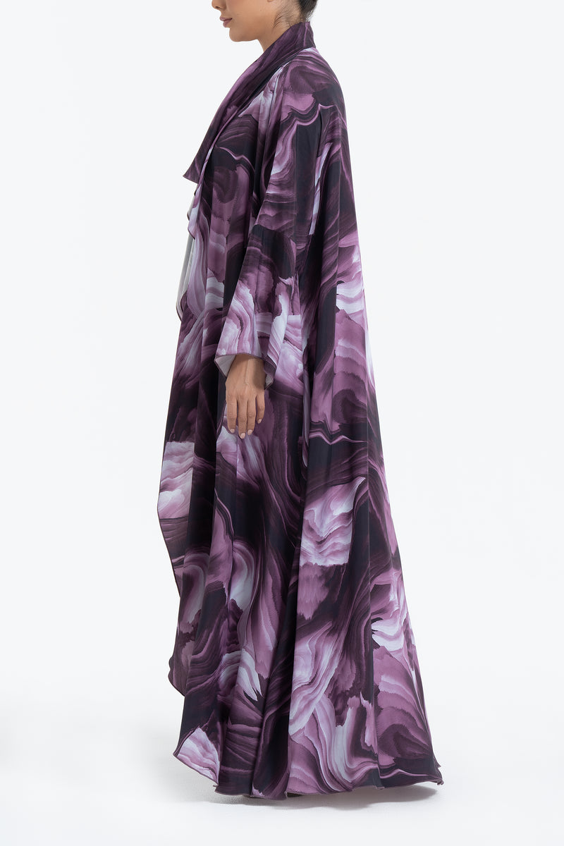 Printed Cupro Abaya - Maroon