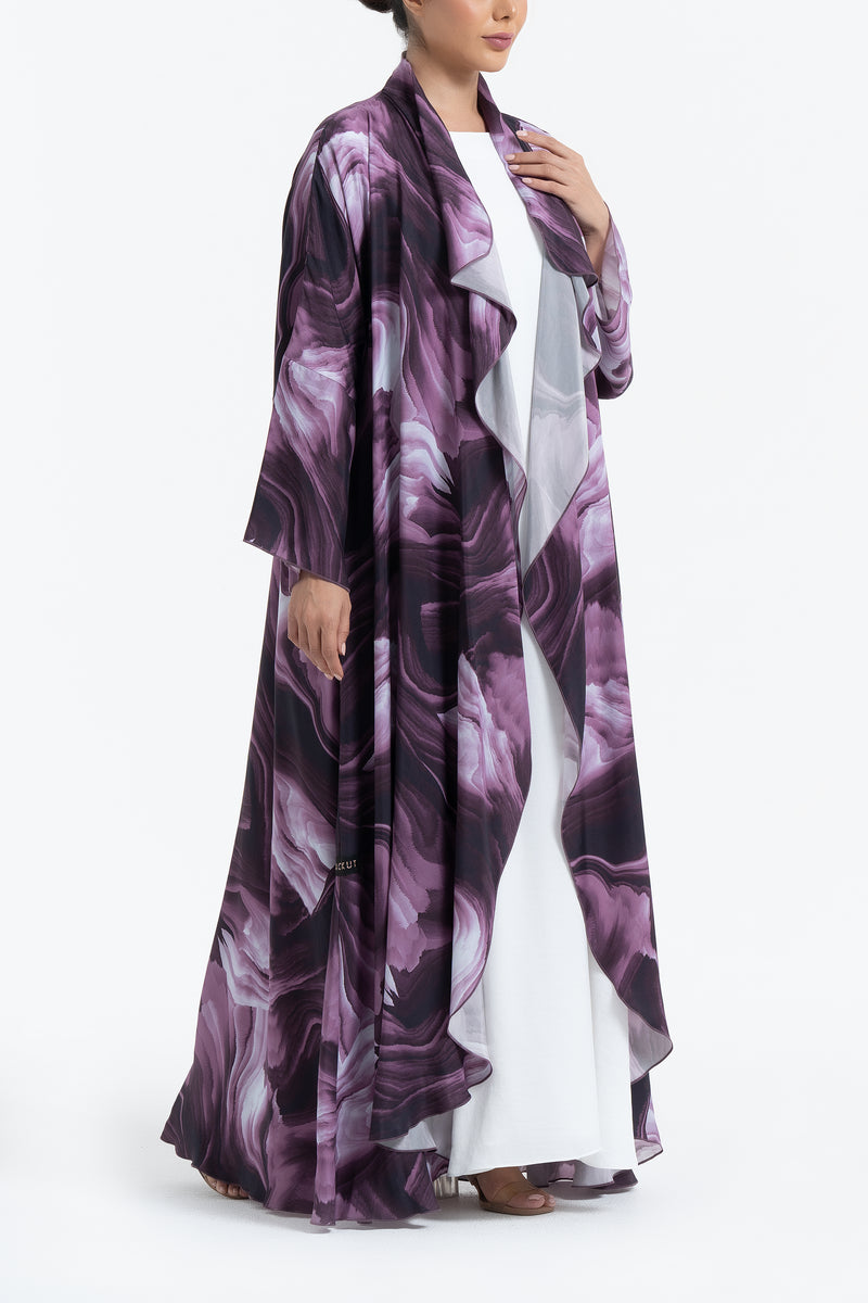 Printed Cupro Abaya - Maroon