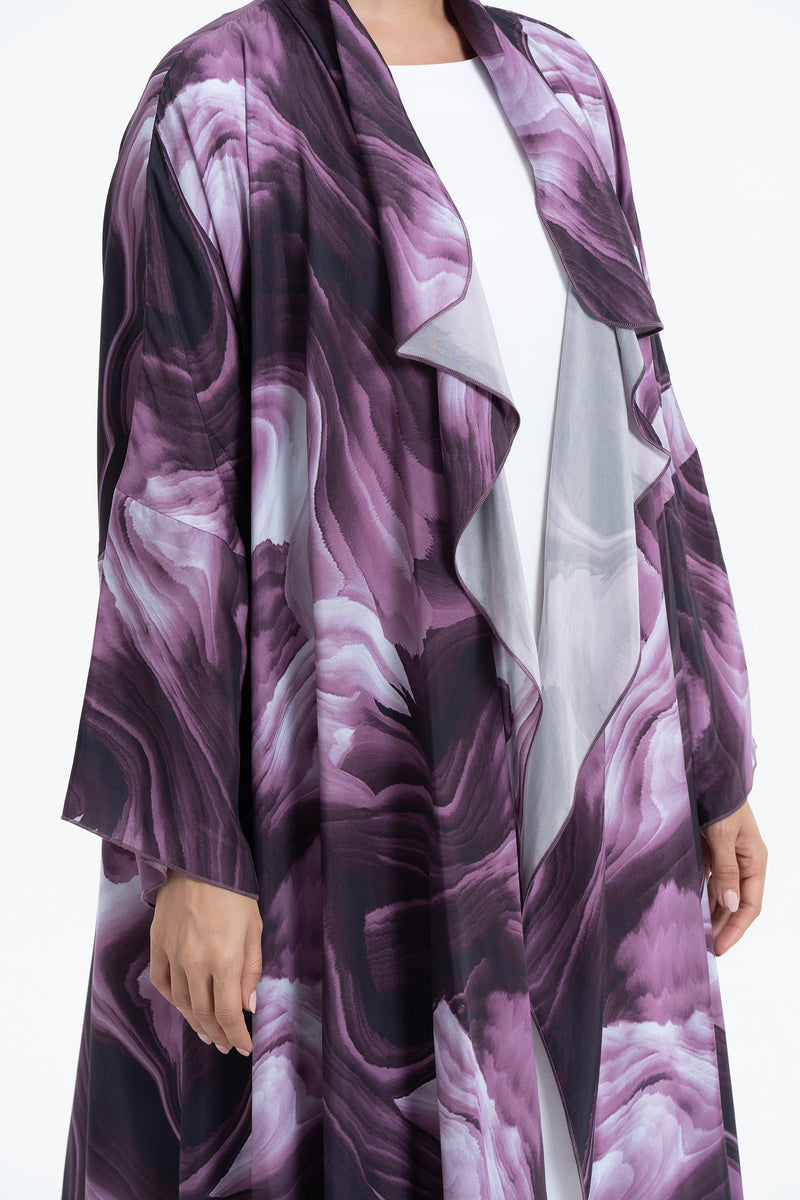 Printed Cupro Abaya - Maroon