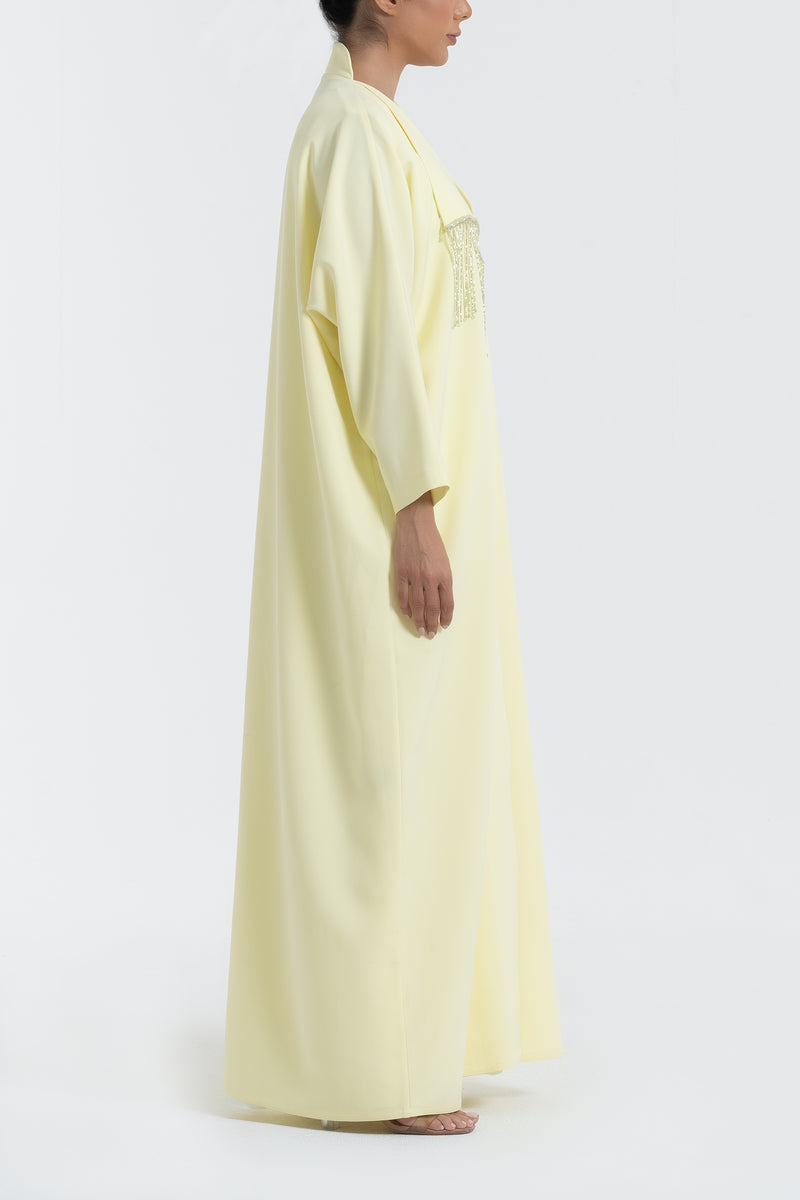 Crepe Abaya with Beads - Lemon