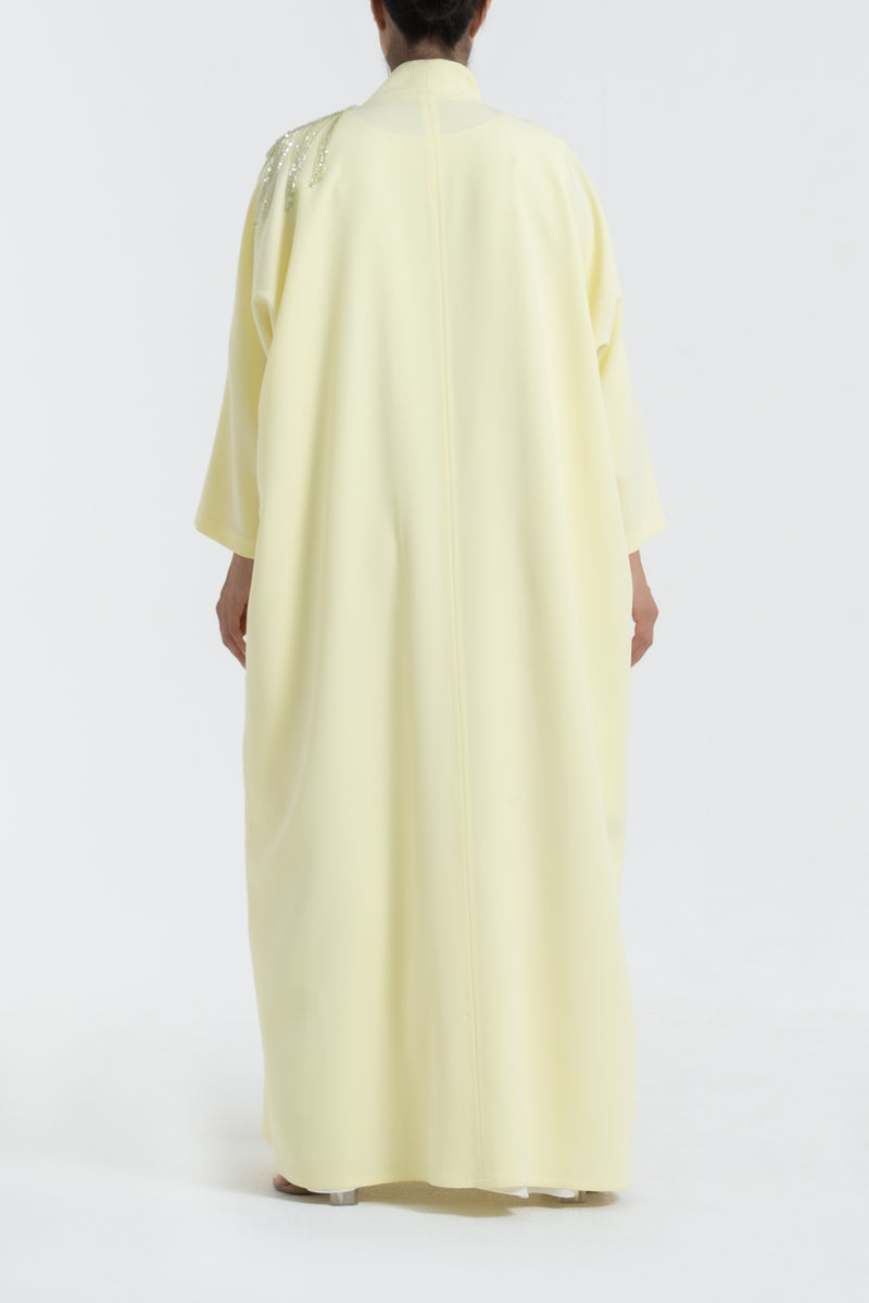 Crepe Abaya with Beads - Lemon