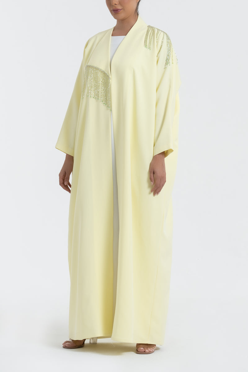 Crepe Abaya with Beads - Lemon