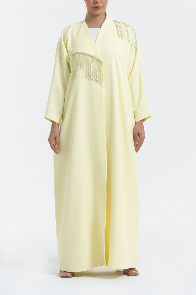 Crepe Abaya with Beads - Lemon