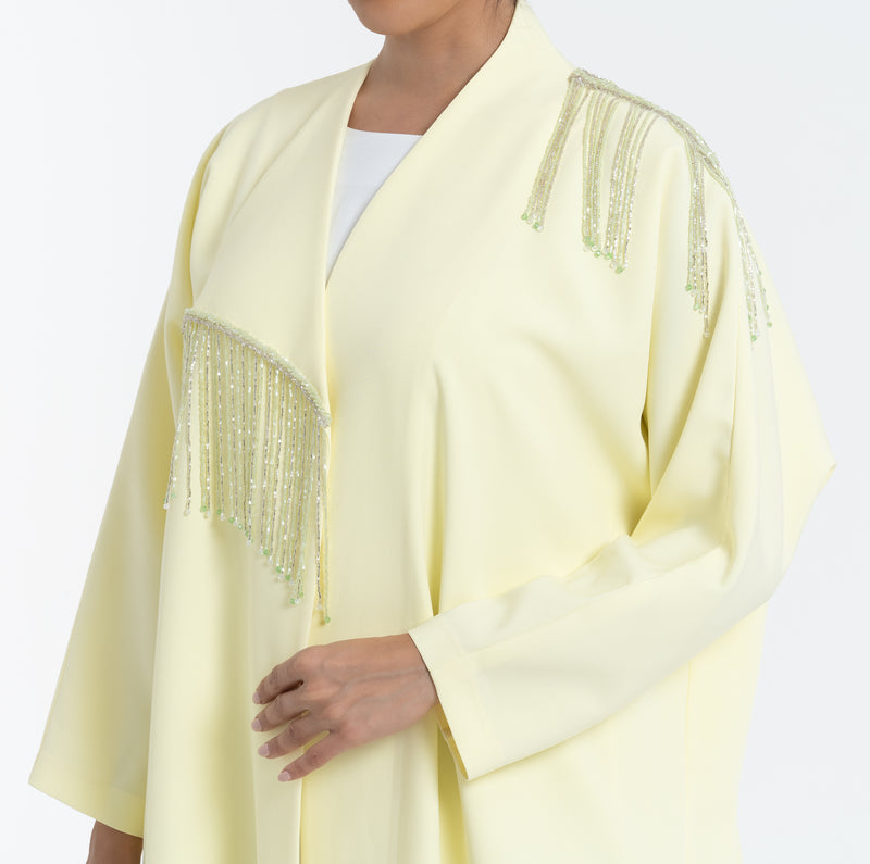 Crepe Abaya with Beads - Lemon