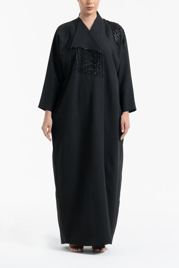 Crepe Abaya with Beads - Black