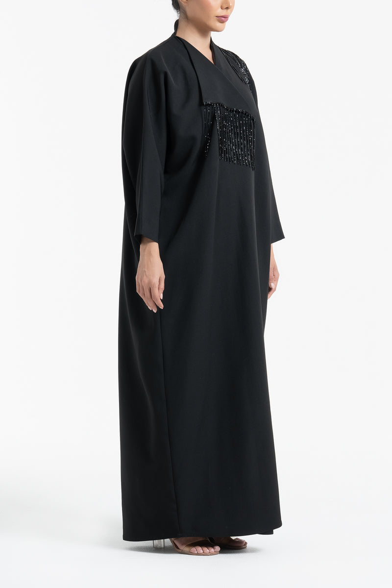 Crepe Abaya with Beads - Black