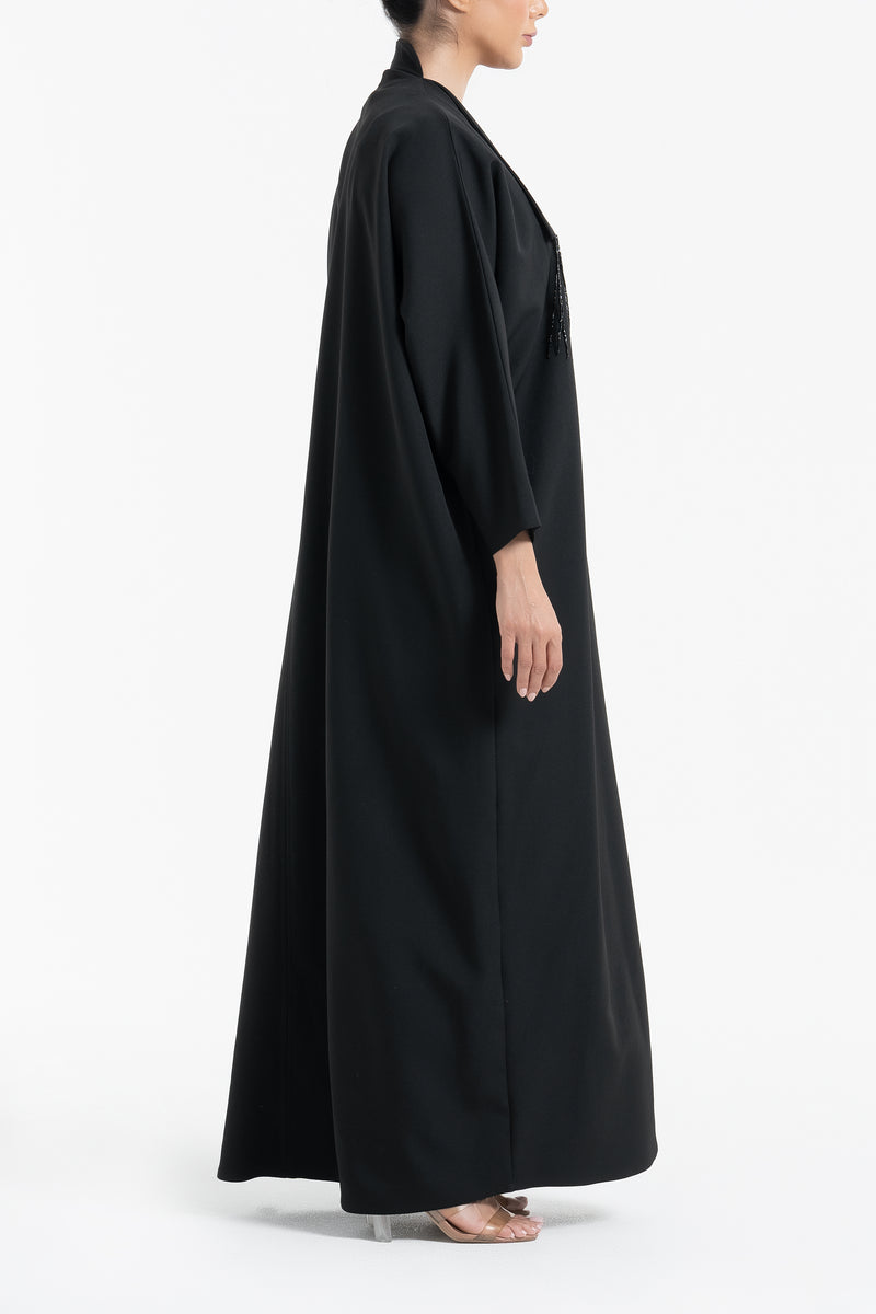 Crepe Abaya with Beads - Black