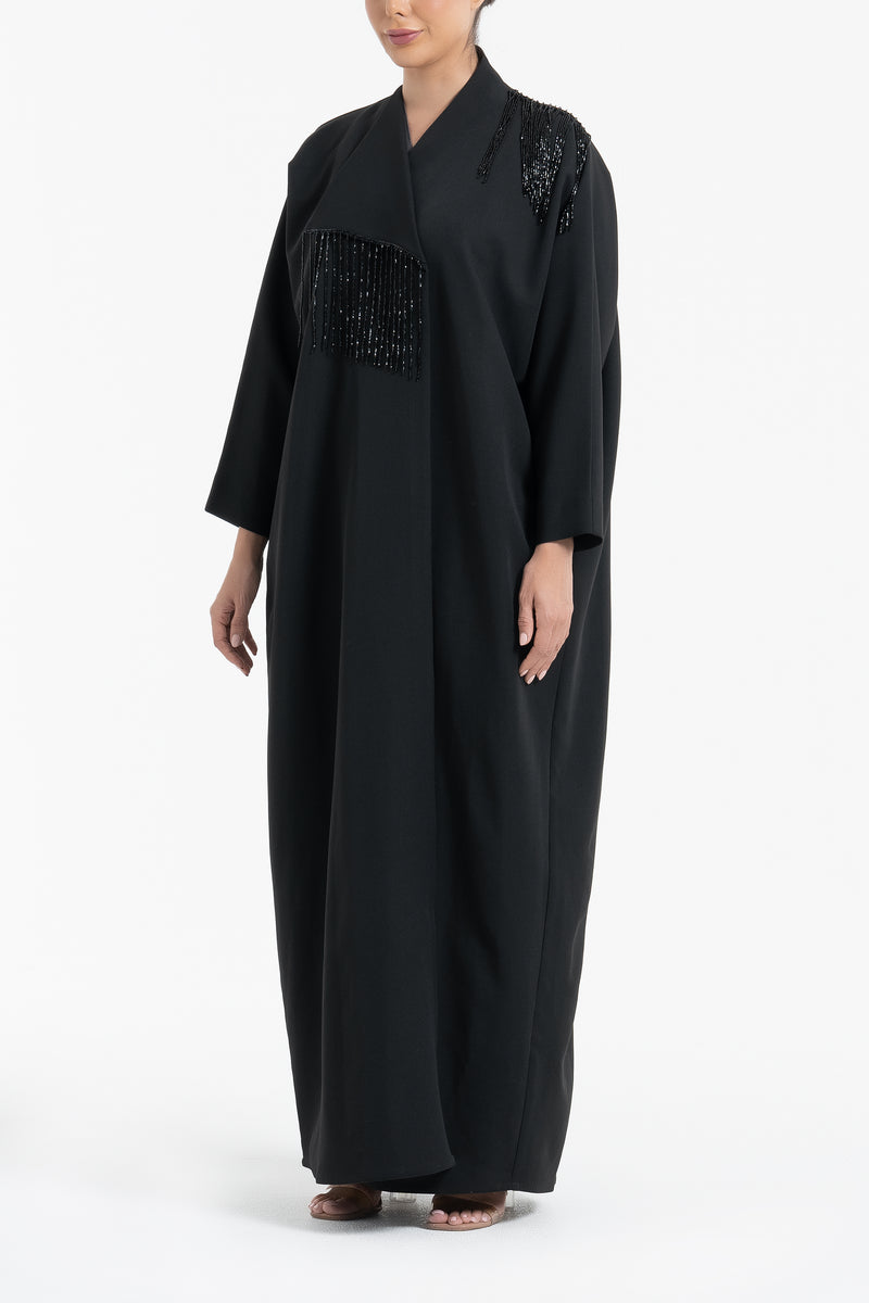 Crepe Abaya with Beads - Black