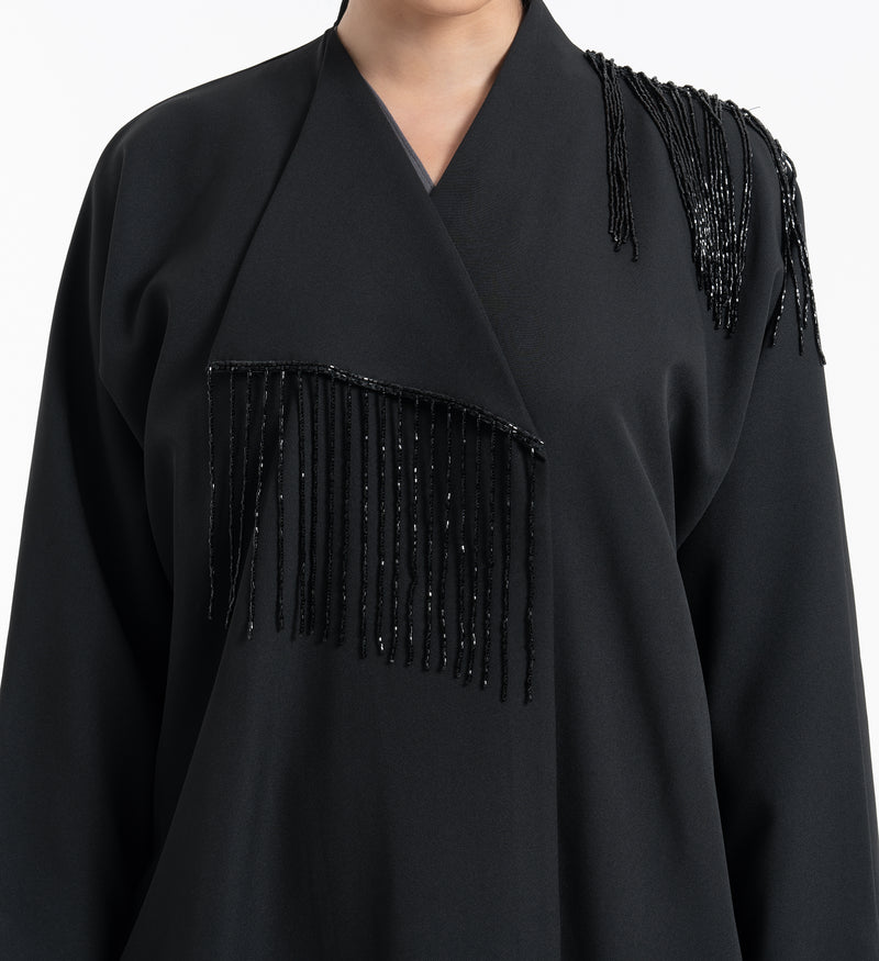 Crepe Abaya with Beads - Black