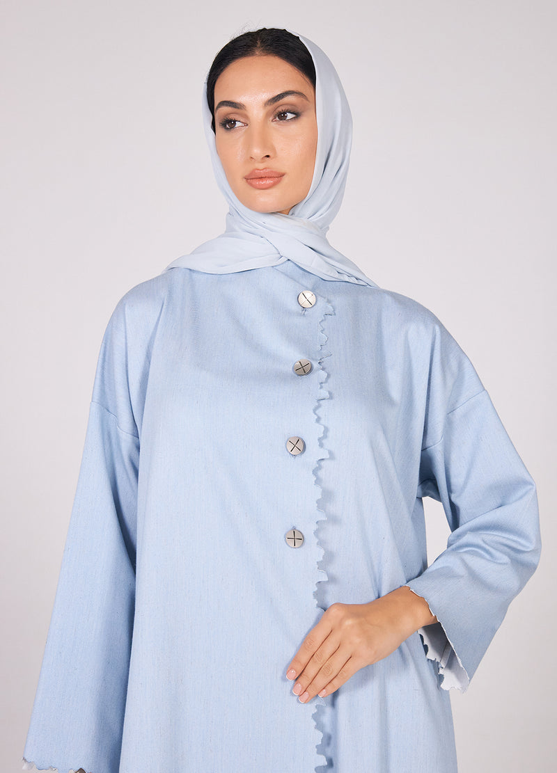 Lazer Cut Jeans Abaya with Buttons