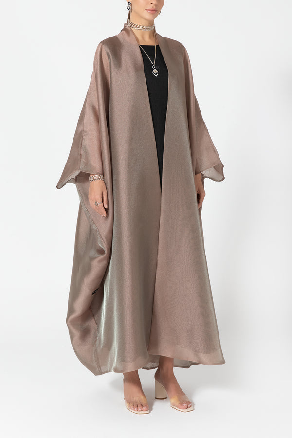 Metallic Double Organza Abaya - Bronze