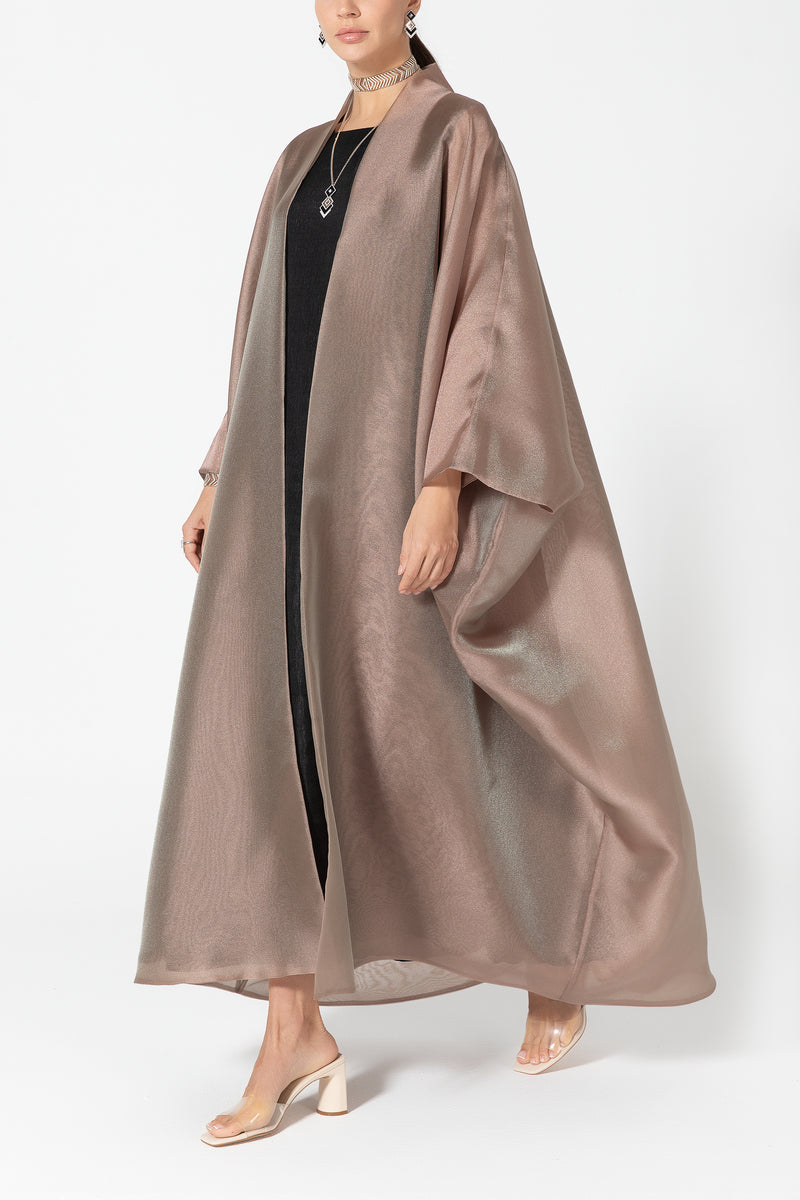 Metallic Double Organza Abaya - Bronze