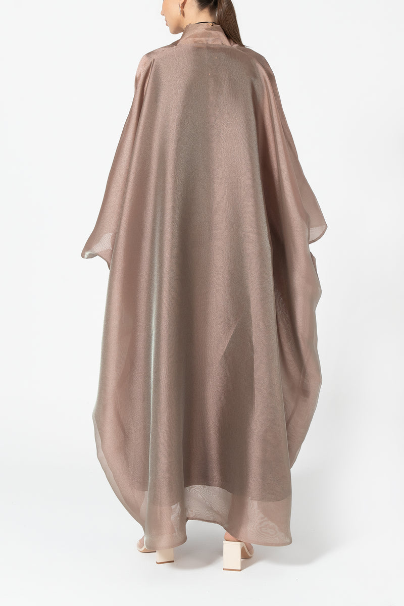 Metallic Double Organza Abaya - Bronze