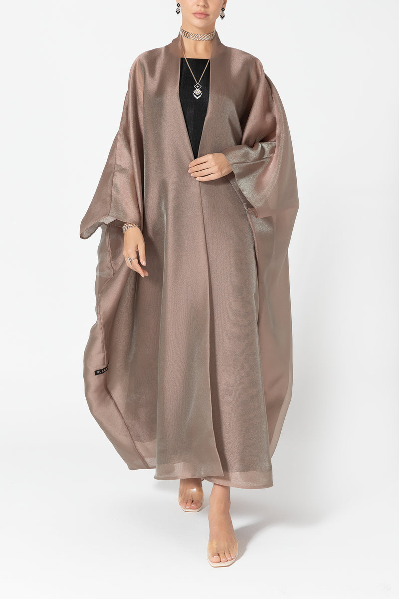 Metallic Double Organza Abaya - Bronze