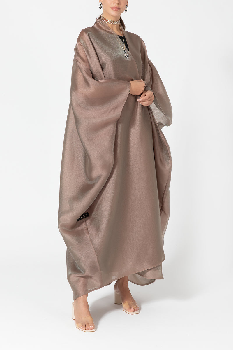 Metallic Double Organza Abaya - Bronze