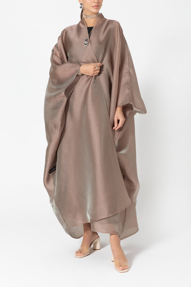 Metallic Double Organza Abaya - Bronze