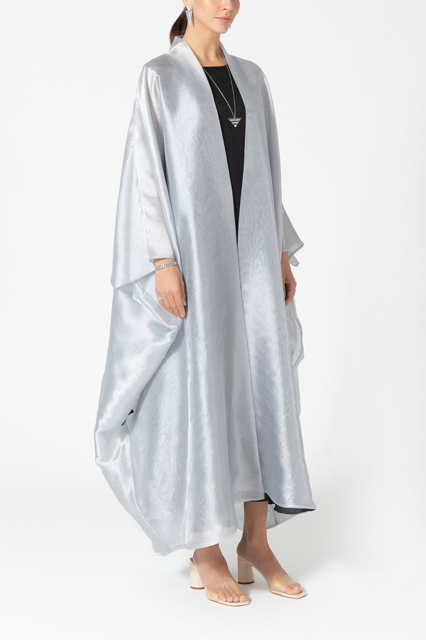 Metallic Double Organza Abaya - Silver