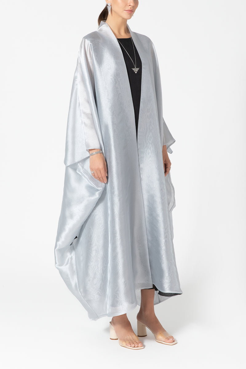 Metallic Double Organza Abaya - Silver