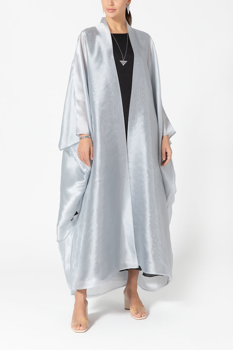 Metallic Double Organza Abaya - Silver