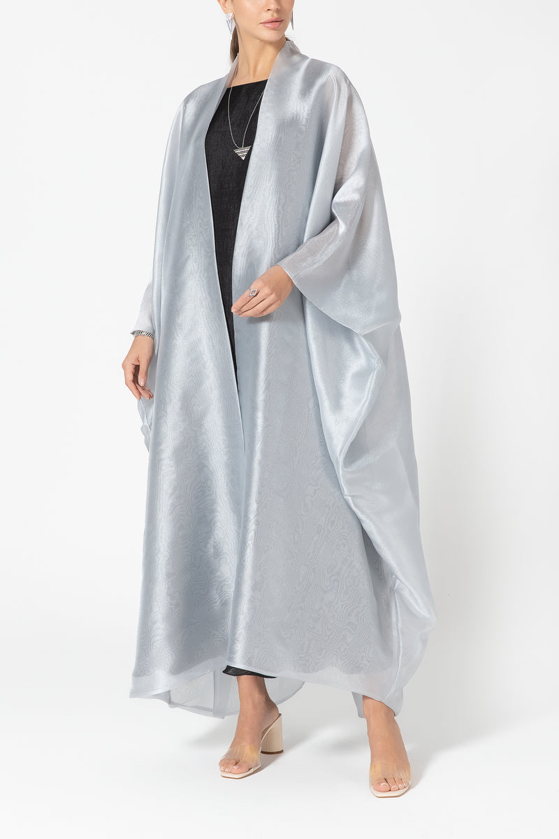 Metallic Double Organza Abaya - Silver