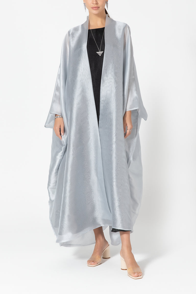 Metallic Double Organza Abaya - Silver