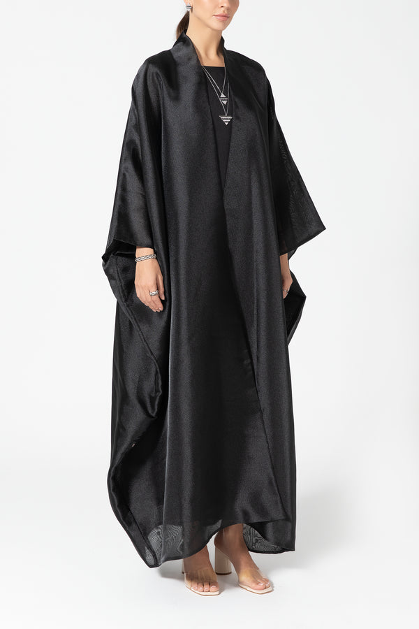 Metallic Double Organza Abaya - Black