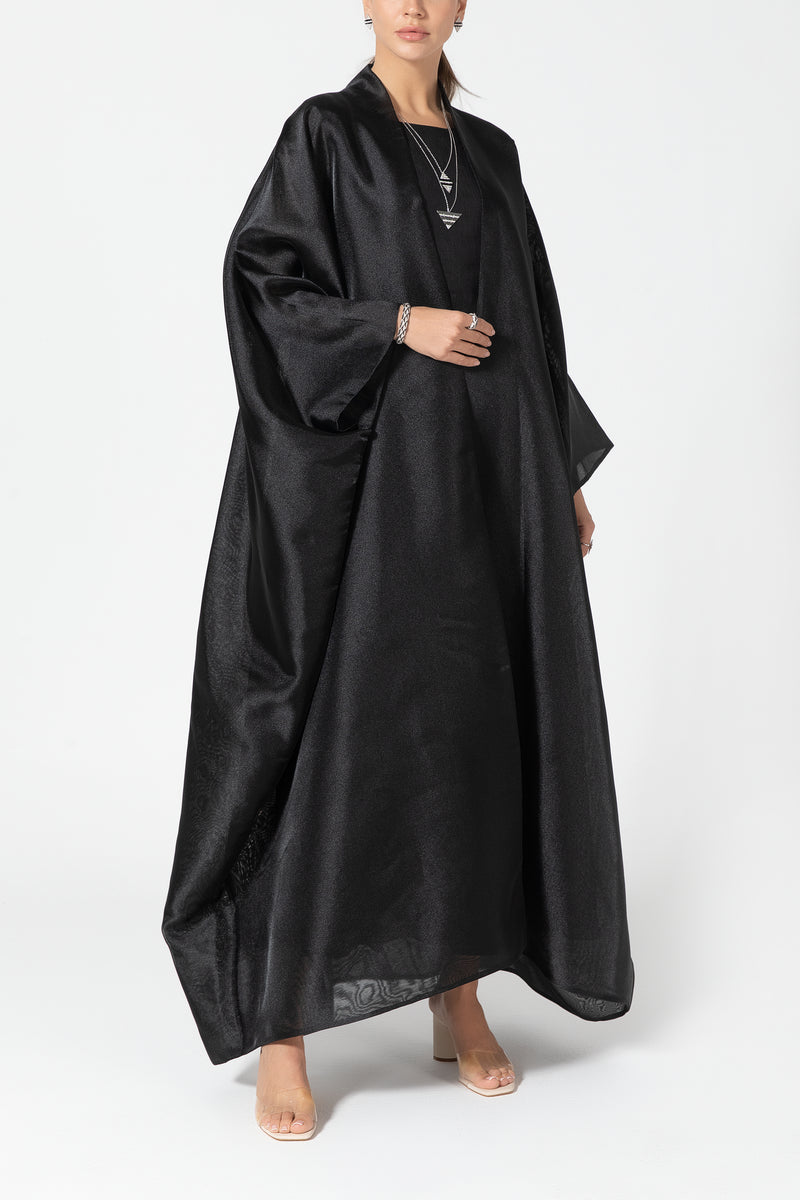 Metallic Double Organza Abaya - Black