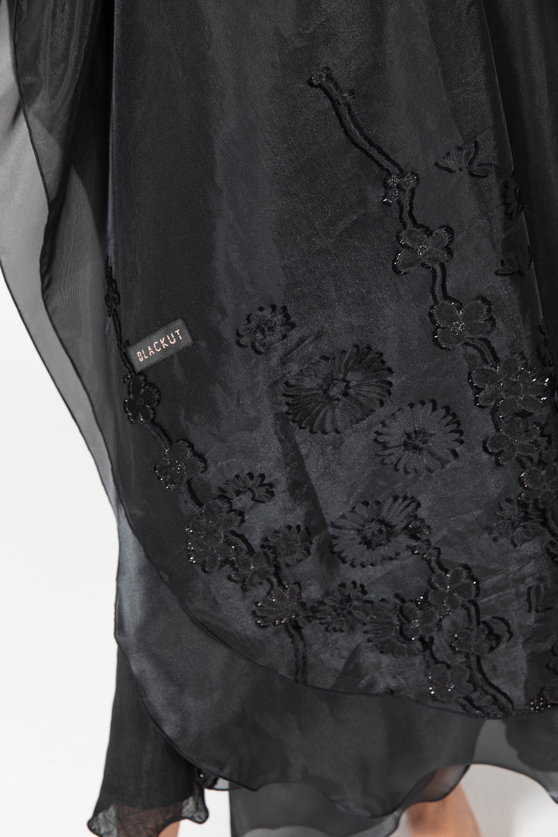 Layered Organza Abaya with Flowers