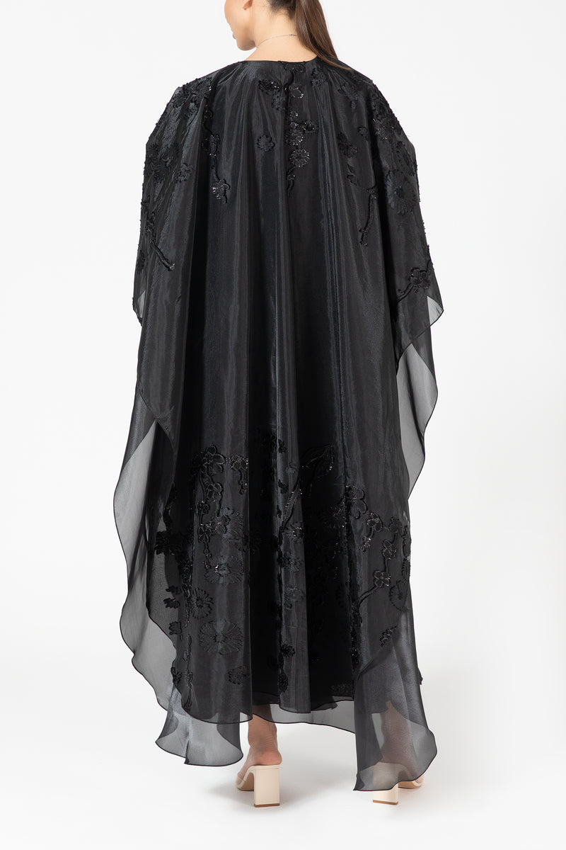 Layered Organza Abaya with Flowers