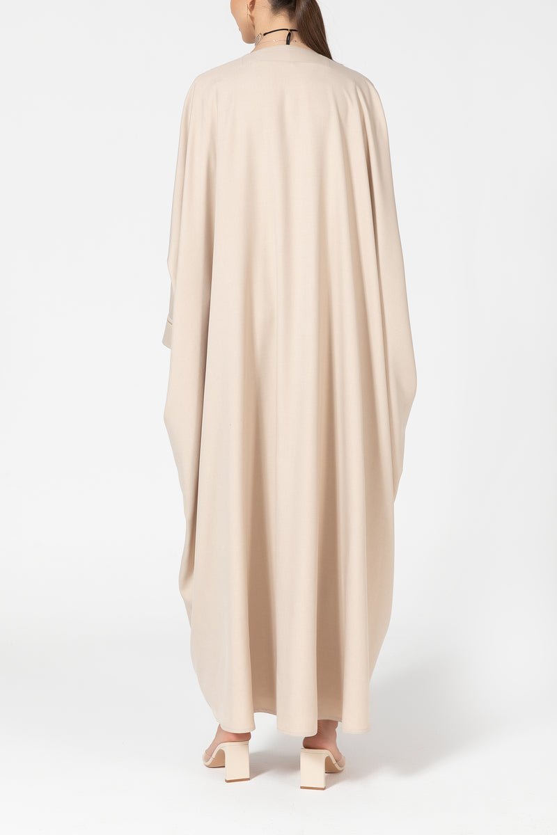 Oversized Twill Abaya with Moon Embroidery - Beige