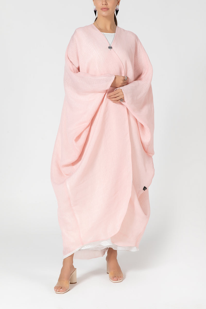 Reversible Wrap Abaya - Baby Pink & White