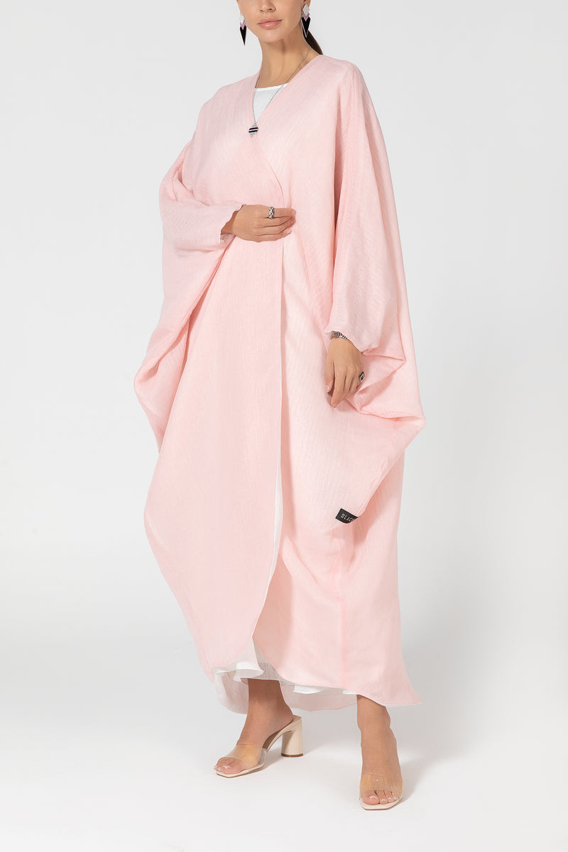 Reversible Wrap Abaya - Baby Pink & White